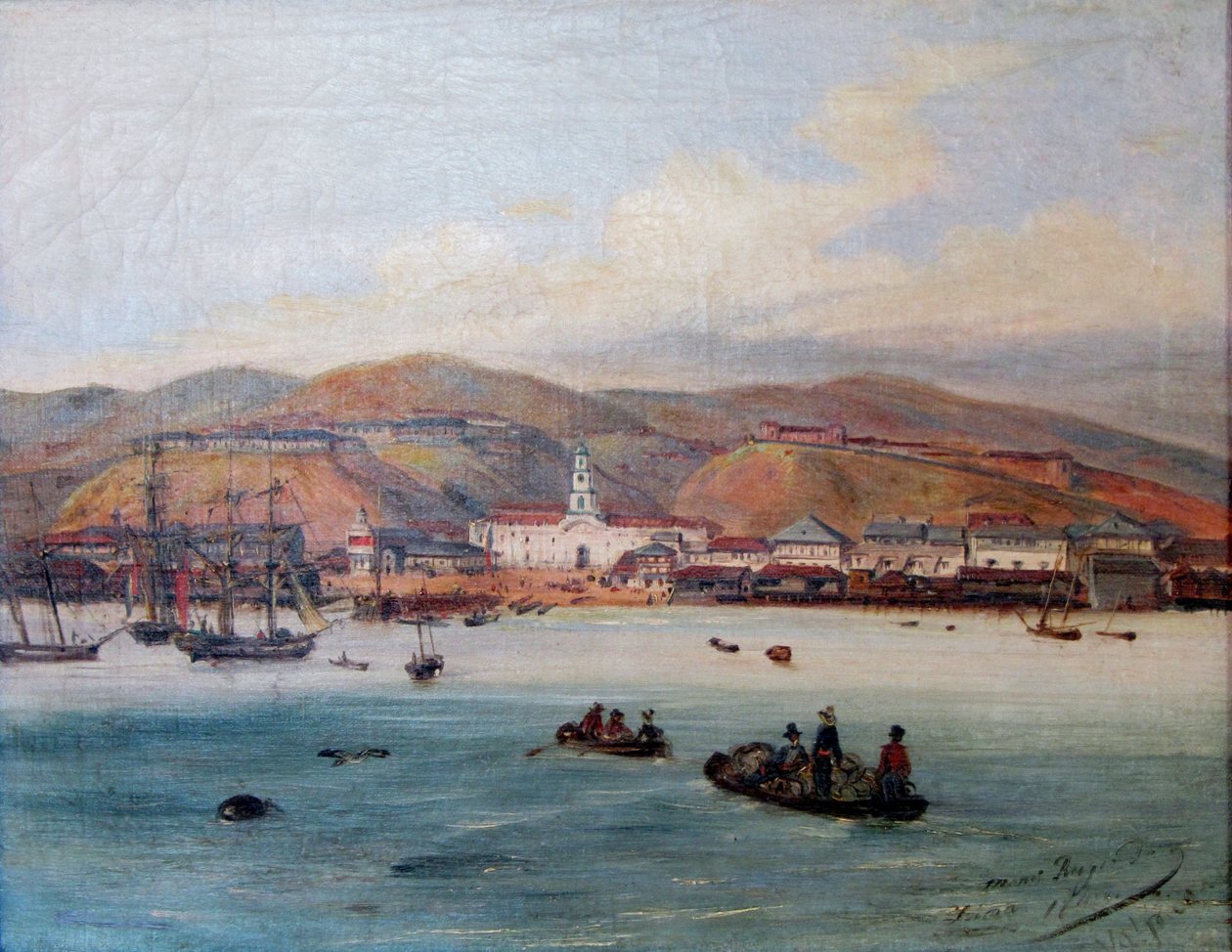 Spanska: El puerto de Valparaíso Hamnen i Valparaíso av Johann Moritz Rugendas