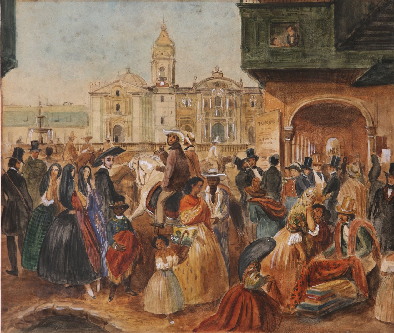 Studie för Limas huvudtorg av Johann Moritz Rugendas