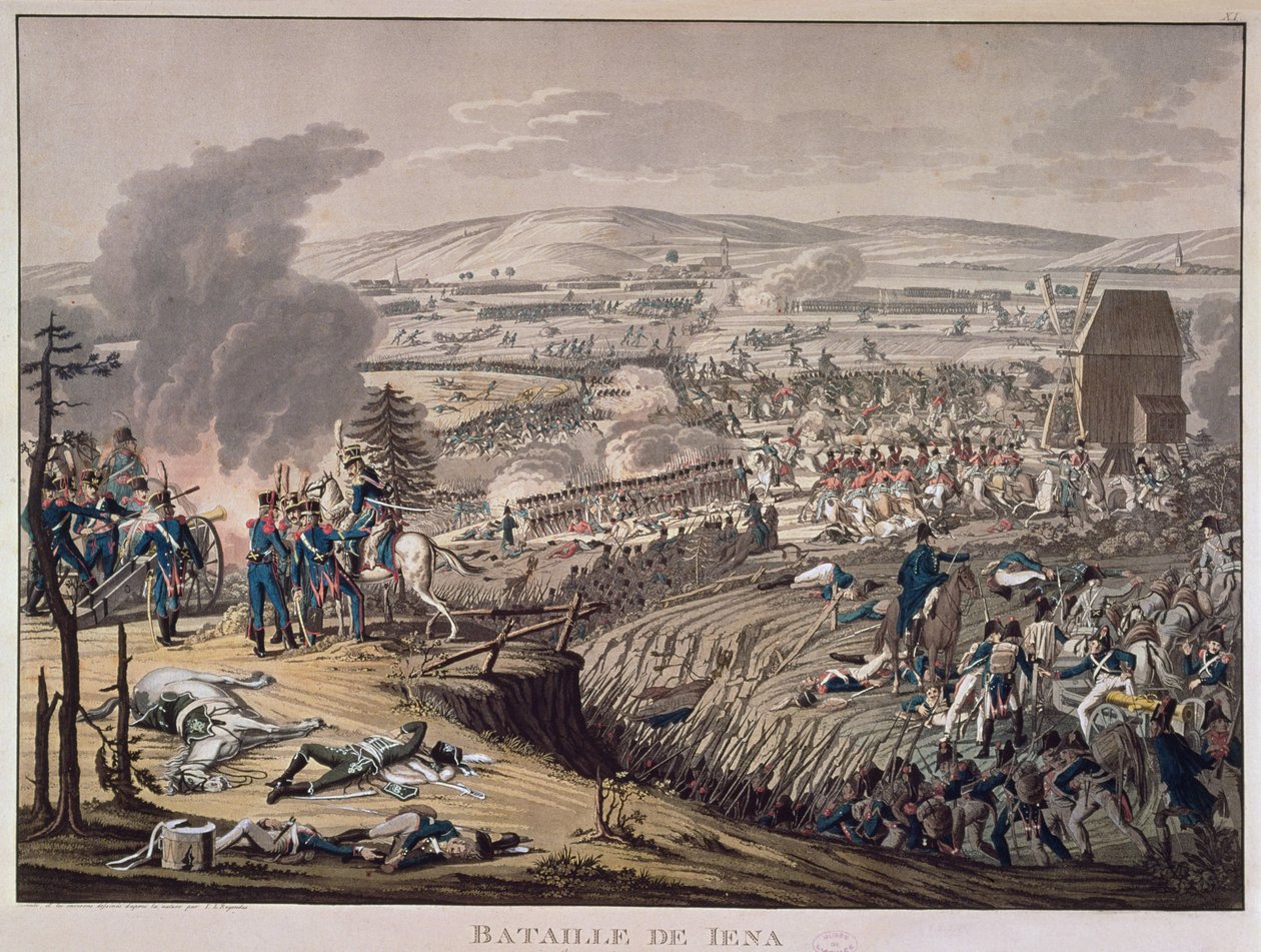 Slaget vid Jena, med byarna Klein-Romstedt, Hermstedt och Stobra i bakgrunden (akvatint) av Johann Moritz Rugendas