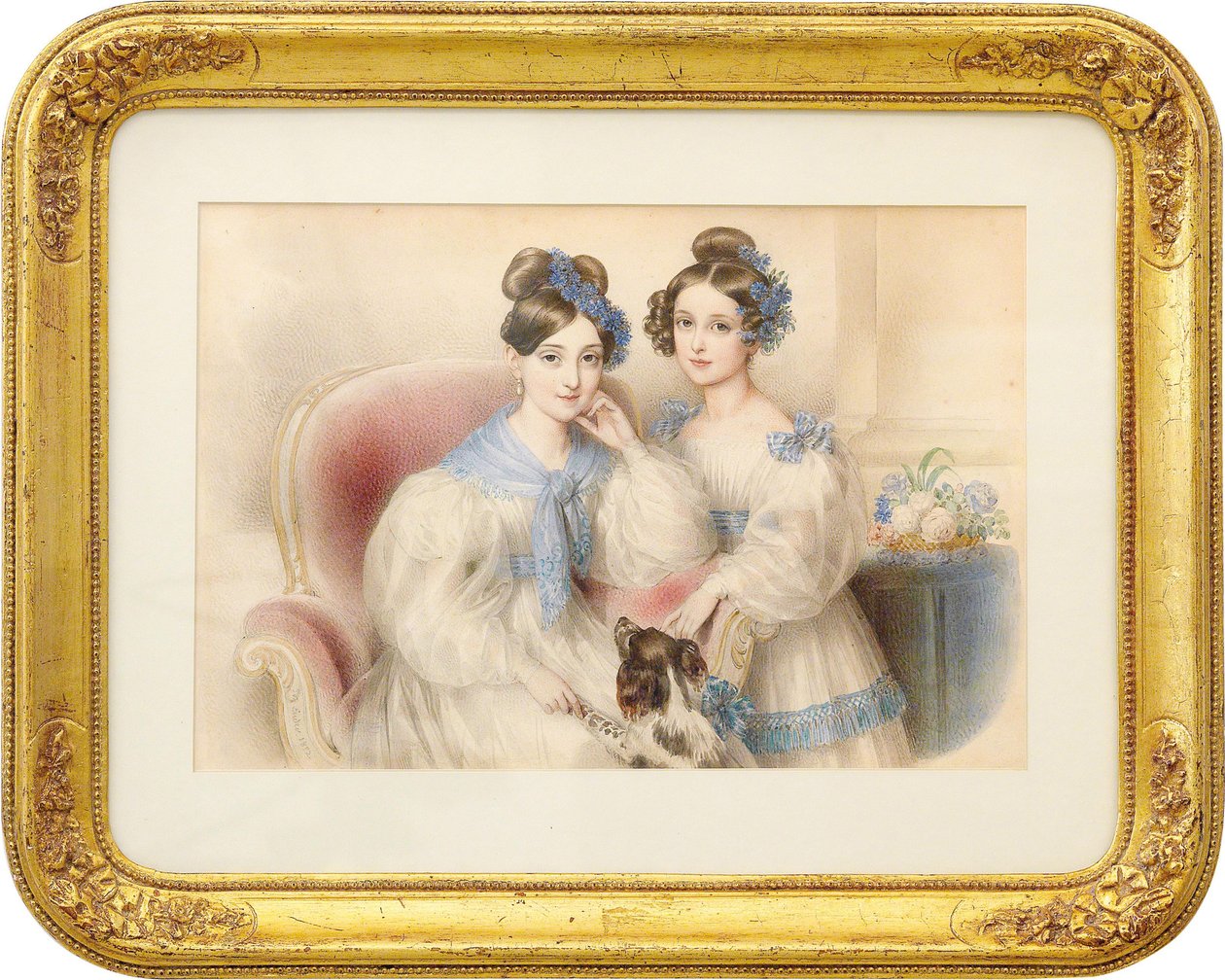 Dubbelporträtt av ärkehertiginnorna Maria Theresa 1816-1867 och Maria Karoline 1825-1915, 1832. av Johann Nepomuk Ender