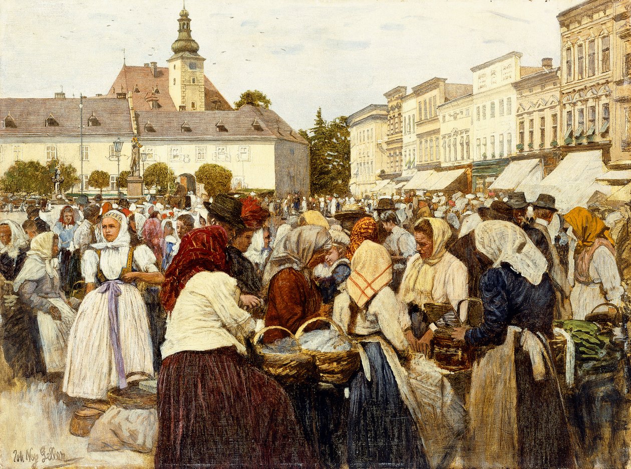 Marknadstorget, Misfrau (olja på duk) av Johann Nepomuk Geller