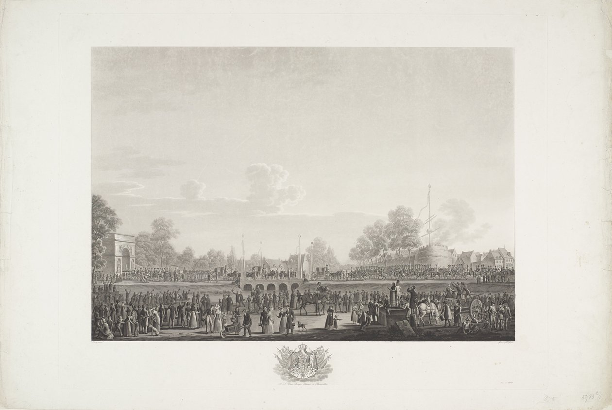Kung William I:s ankomst till Bryssel, 1815 Tolv skyltar med ankomsten och invigningen av William I i Bryssel och striderna vid Quatre-Bras och Waterloo 1815 (serietitel) av Johann Nepomuk Gibèle