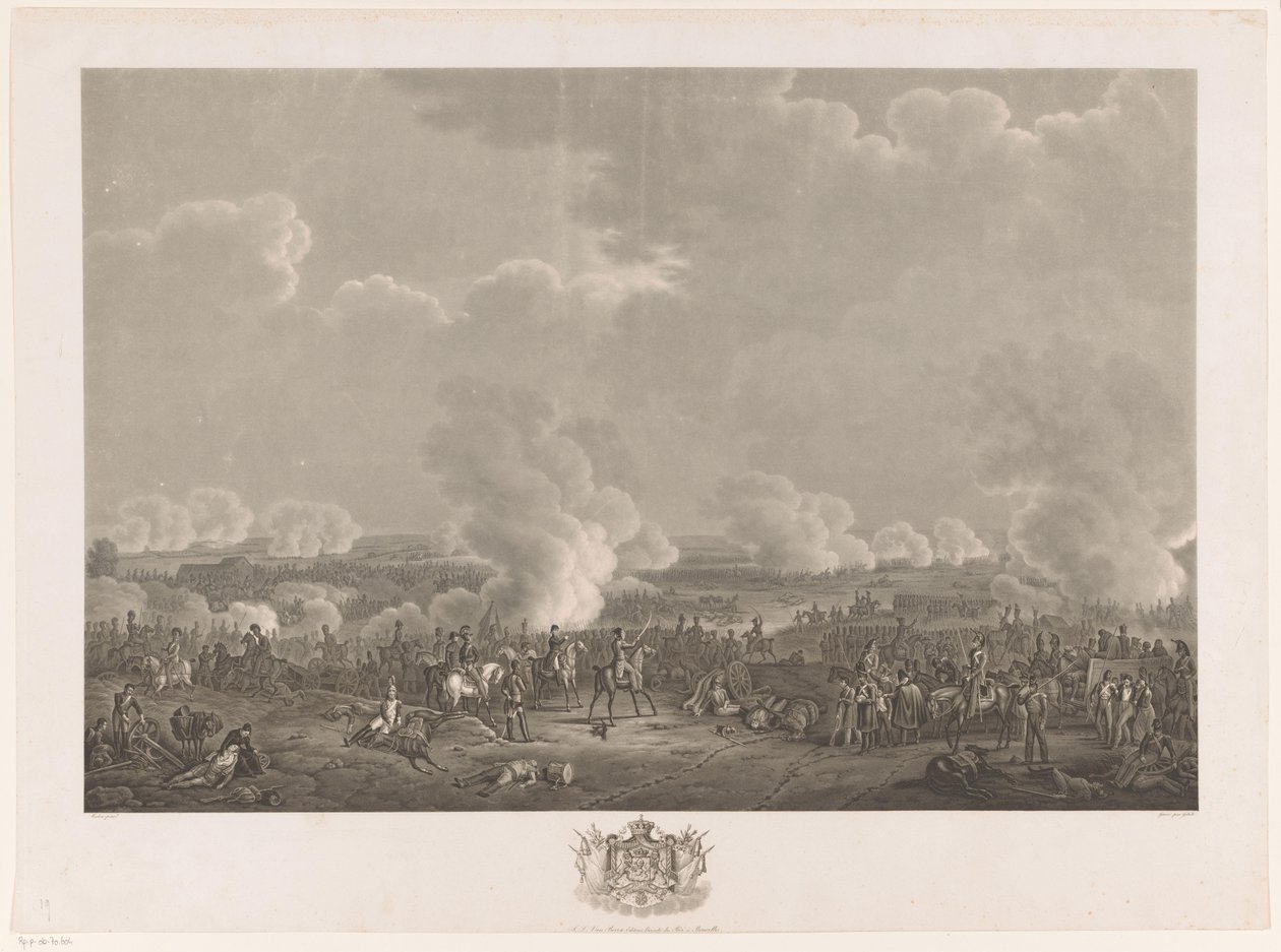 Slaget vid Waterloo, 1815 Tolv skyltar av William I:s ankomst och invigning i Bryssel och striderna vid Quatre-Bras och Waterloo 1815 (serietitel) av Johann Nepomuk Gibèle