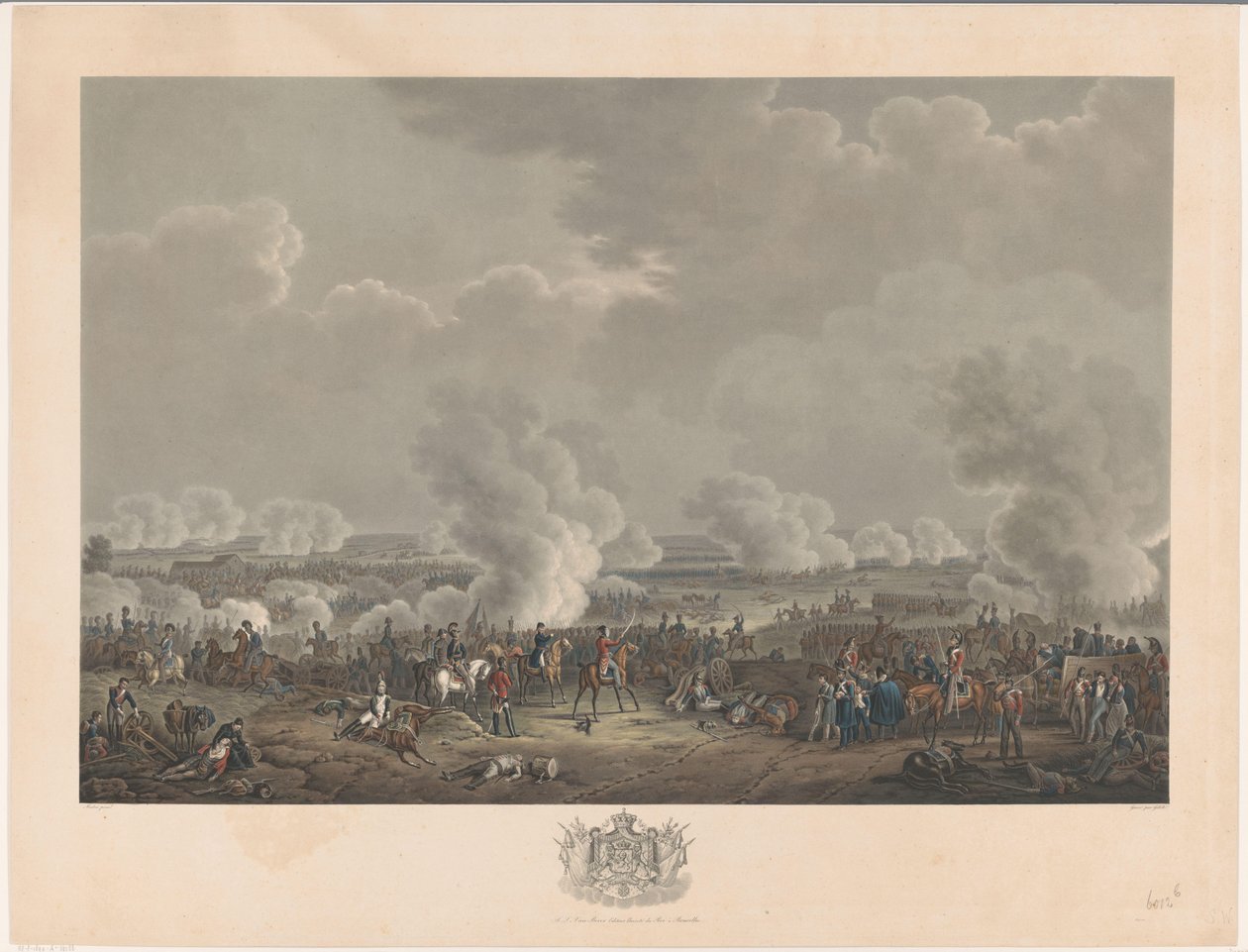 Slaget vid Waterloo, 1815 Tolv skyltar av William I:s ankomst och invigning i Bryssel och striderna vid Quatre-Bras och Waterloo 1815 (serietitel) av Johann Nepomuk Gibèle