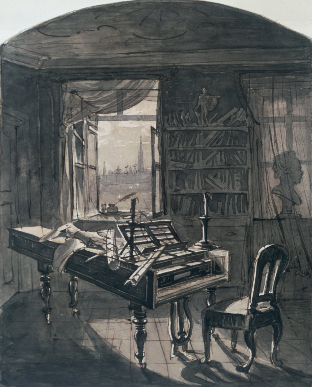 Beethovens rum vid tiden för hans död, 1827 av Johann Nepomuk Hoechle