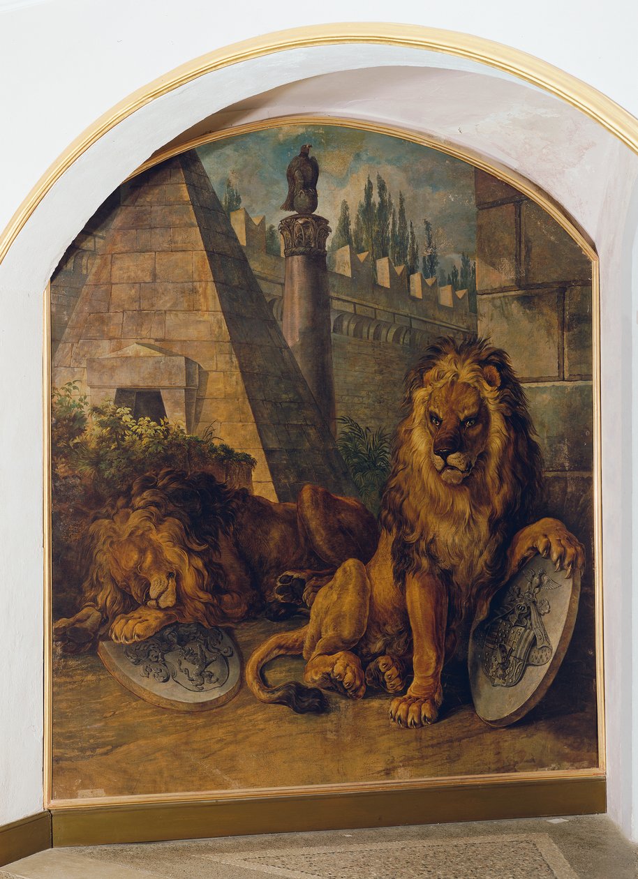 Lejon med huset Habsburg-Lothringens vapen av Johann Nepomuk Höchle