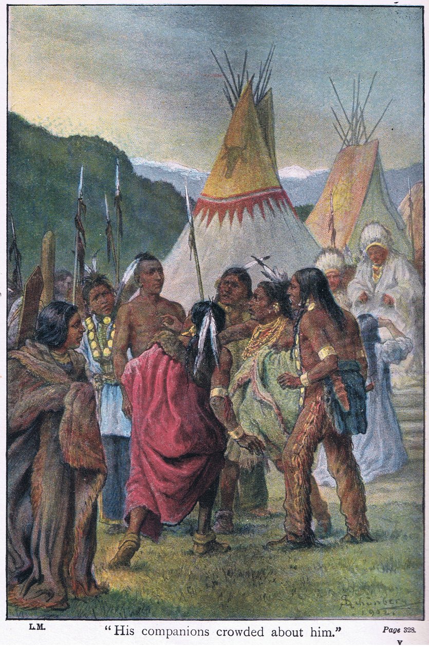 Hans följeslagare trängdes omkring honom, 1910 av Johann Nepomuk Schonberg