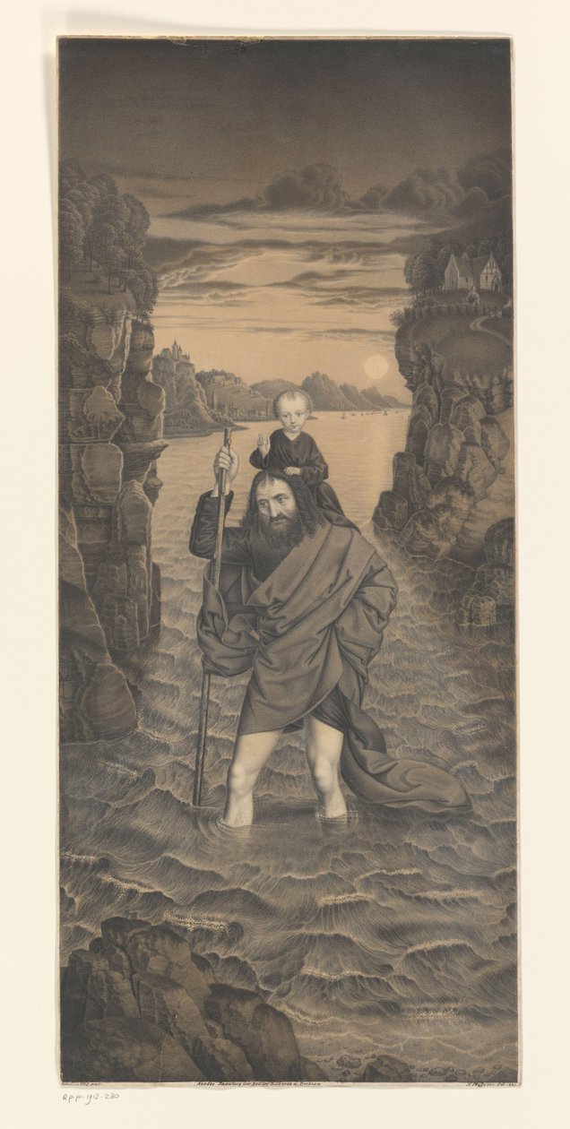 Den helige Christopher korsar en flod med Kristusbarnet på sina axlar Verk ur samlingen av bröderna Boisserée (serietitel) Galerie des Frères Boisserée (serietitel) av Johann Nepomuk Strixner