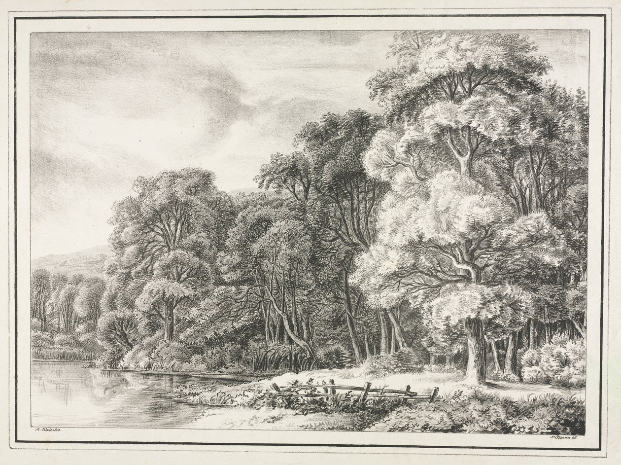 Skogslandskap med sjö av Johann Nepomuk Strixner