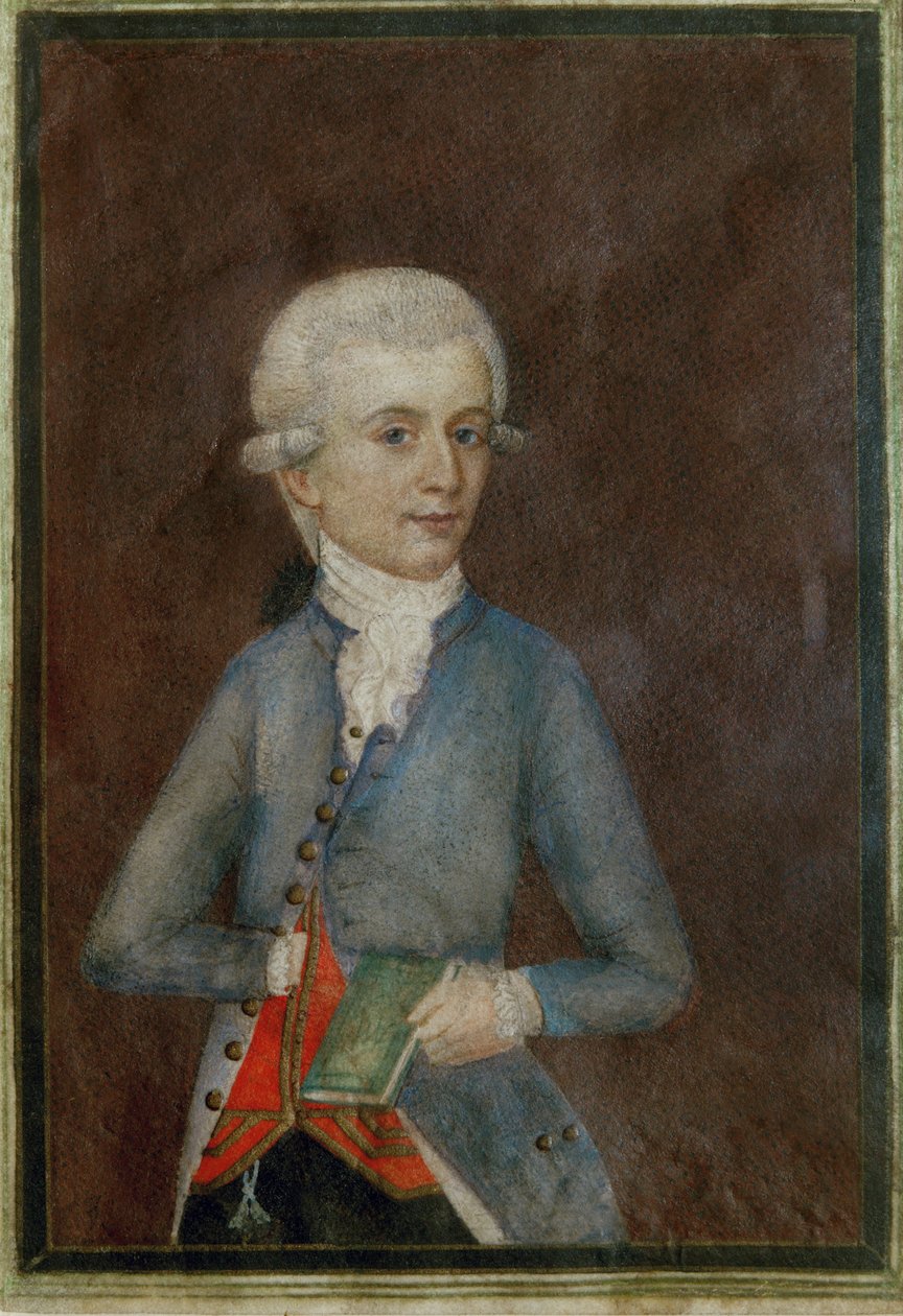 Wolfgang Amadeus Mozart (ca ... (gouache på pergament) av Johann Nepomuk della Croce