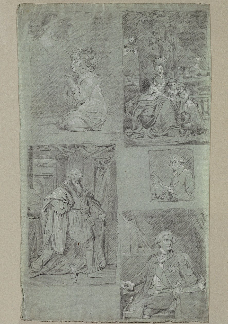 5 Bildnisstudien av Johann Peter Krafft