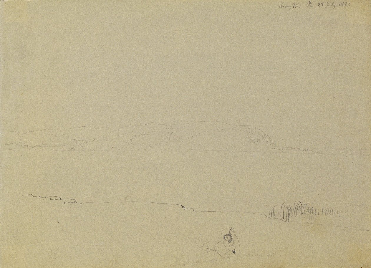 Landskapsskiss över Balatonsjön av Johann Peter Krafft