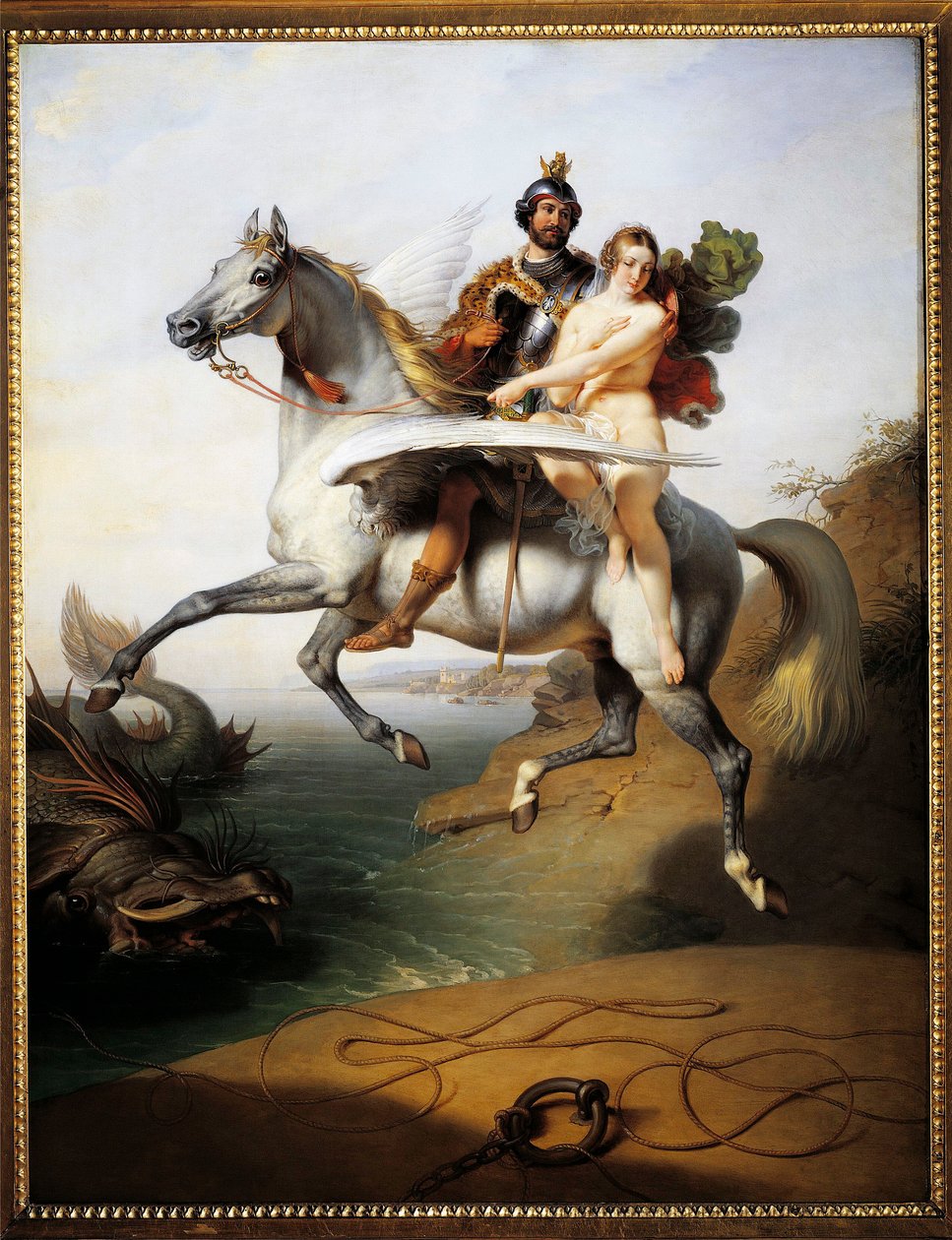 Ruggero och Angelica rider på flodhästen (från Orlando furioso) av Johann Peter Krafft