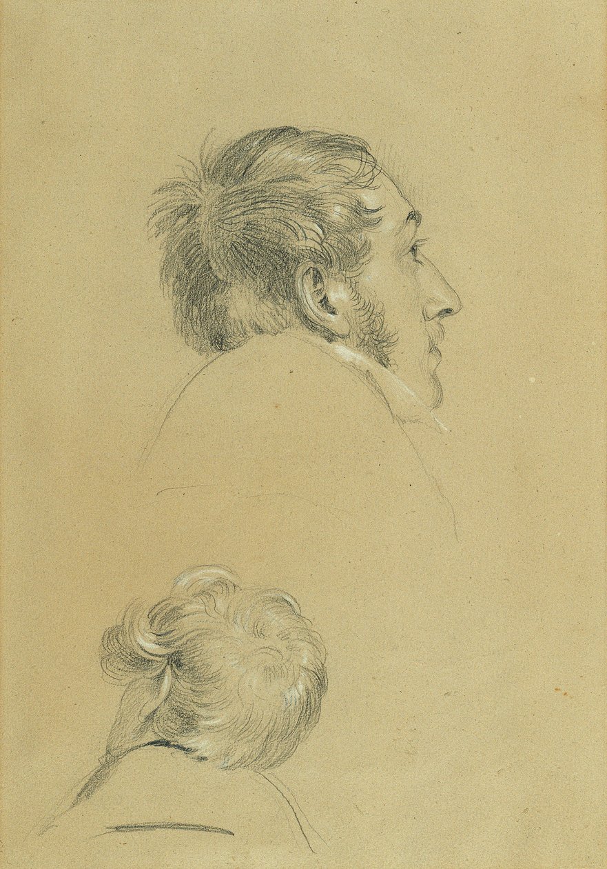 Två huvudstudier för "kejsar Franzens återkomst från Pressburg" av Johann Peter Krafft