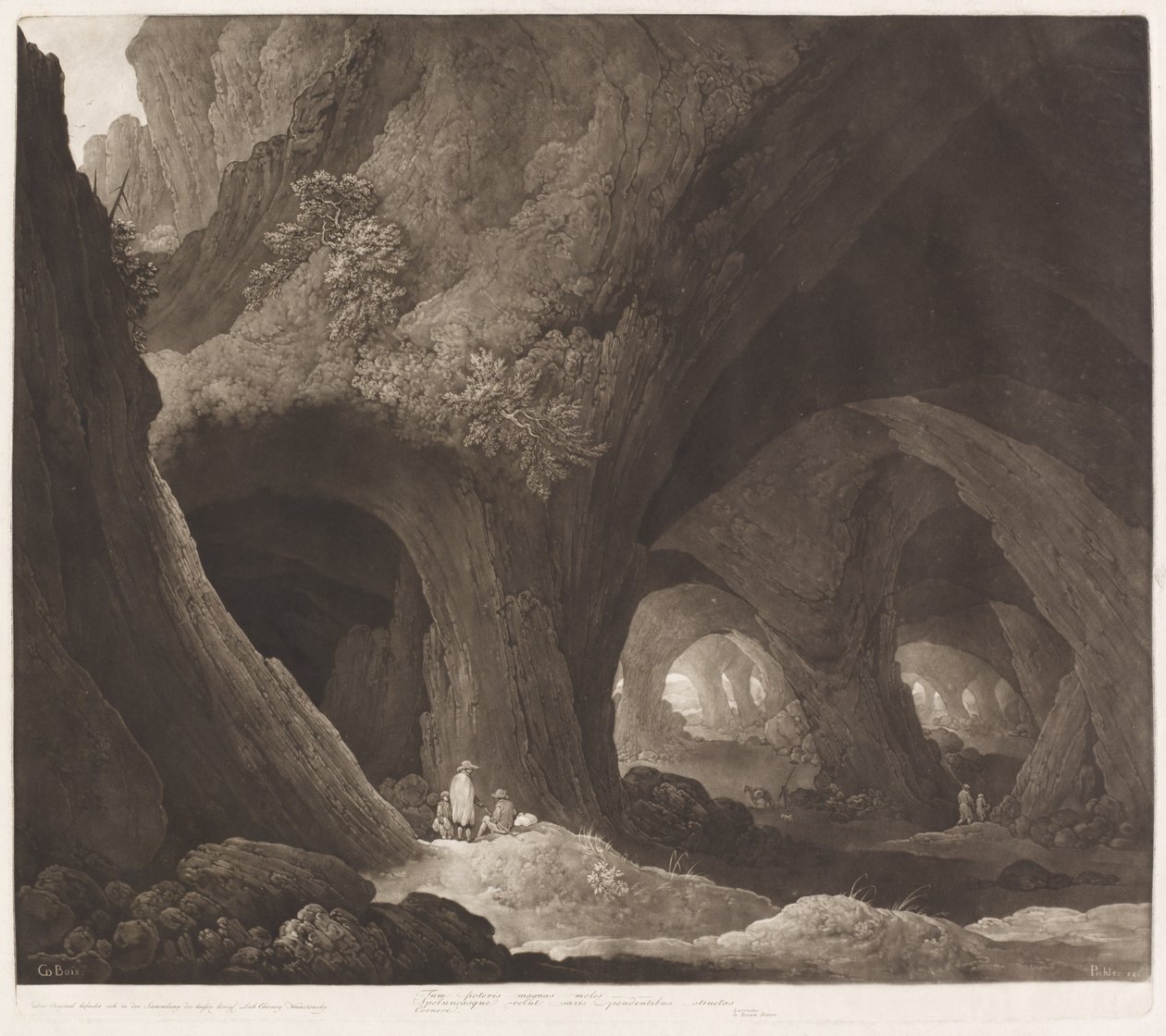 Resenärer i Gigantic Caverns av Johann Peter Pichler, after Guillam Dubois