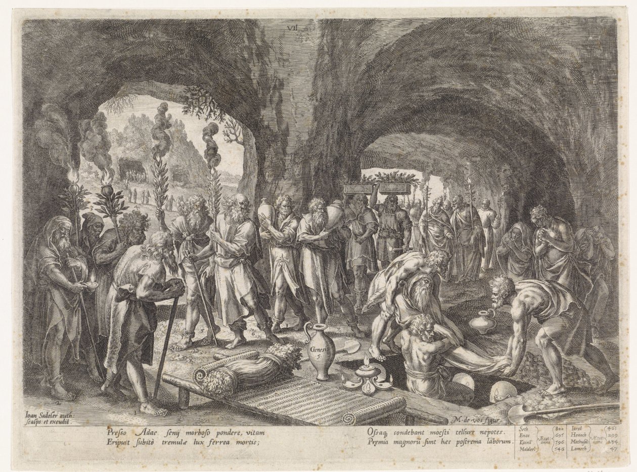 Adams begravning Historia om Sets familj / Att bedöma det goda och det dåliga (serietitel) Bonorum et Malorum consensio (serietitel) av Johann Sadeler (I)