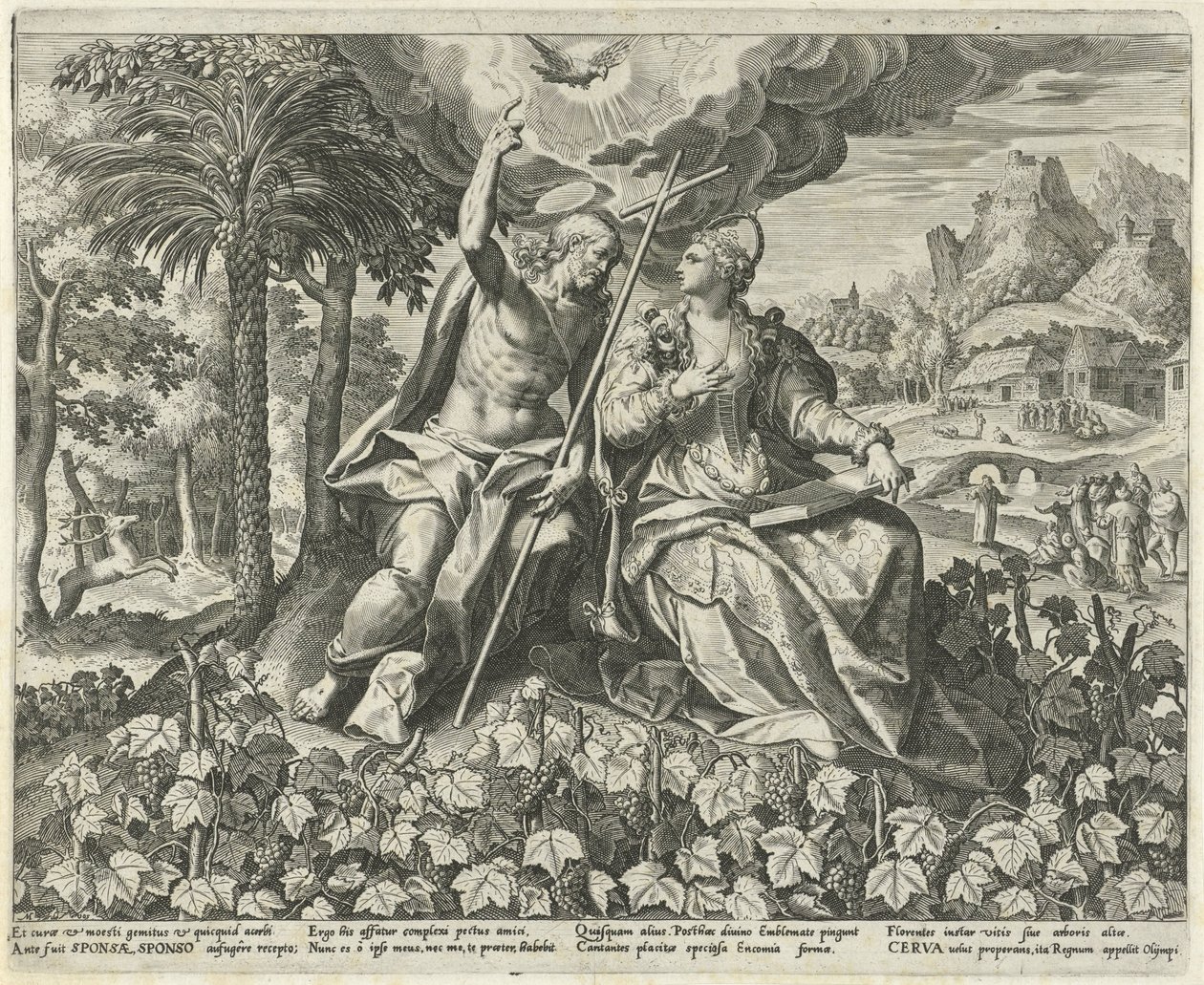 Kristus och hans brud i en vingård Song of Solomon (serietitel) Canticum Canticorum (serietitel) av Johann Sadeler (I)