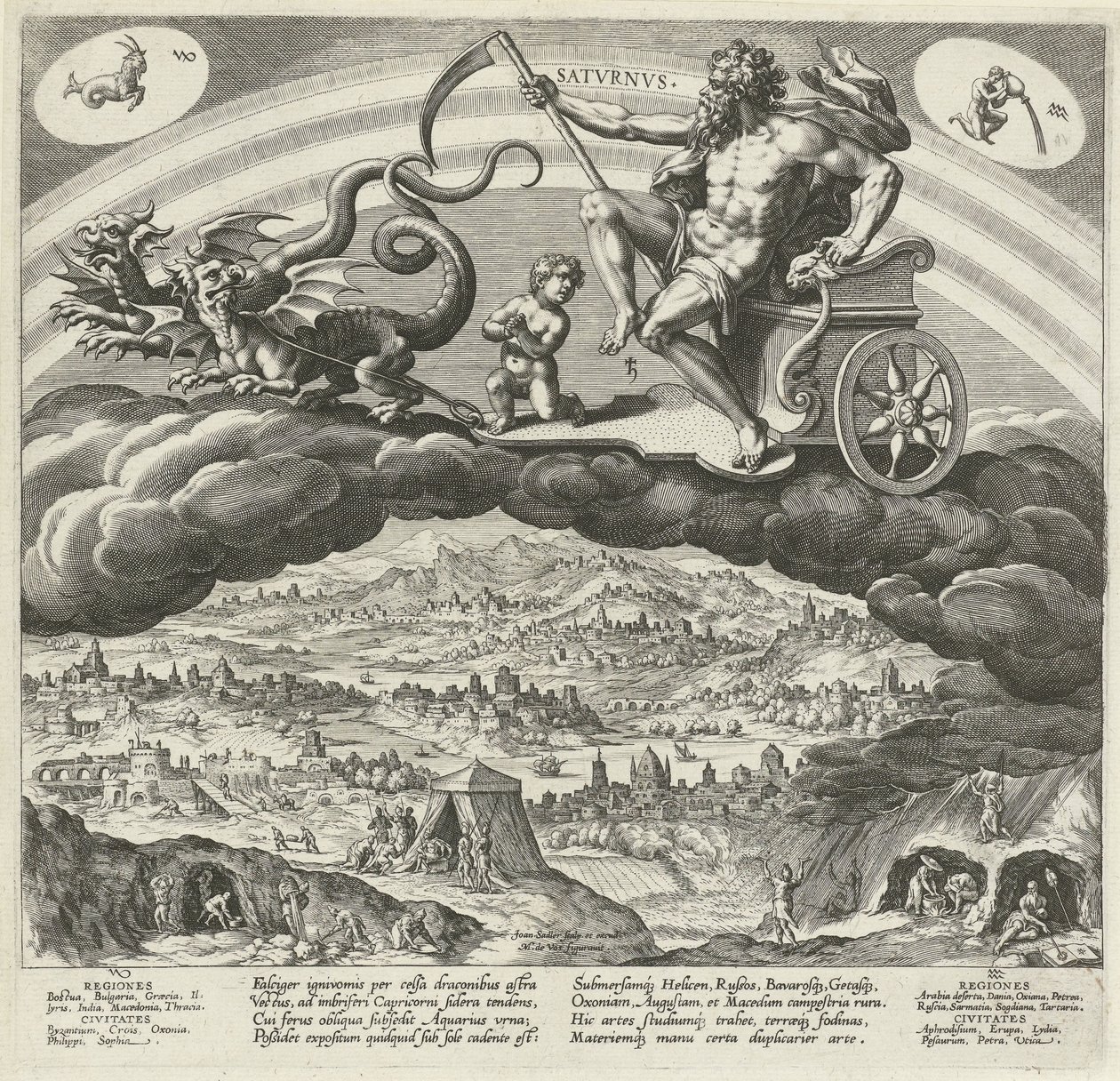 Planeten Saturnus och hans inflytande på världen De sju planeterna (serietitel) Effekter av planeterna och deras tecken i zodiaken (serietitel) av Johann Sadeler (I)