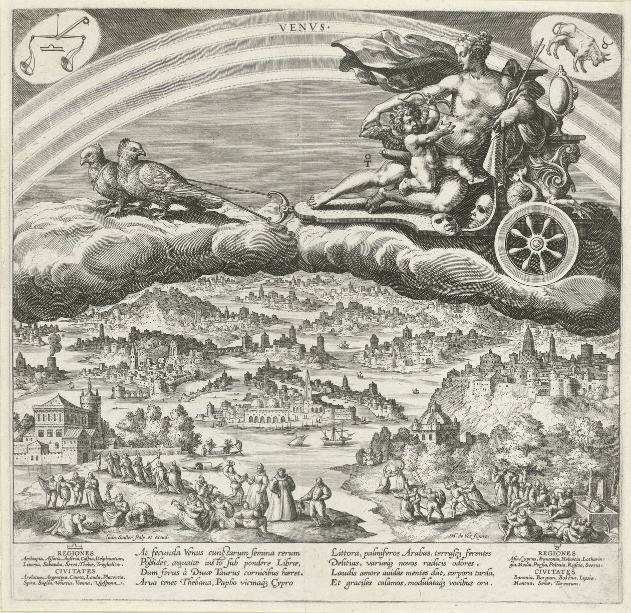 Planeten Venus och dess inflytande på världen De sju planeterna (serietitel) Planetarum effectus et eorum in signis zodiac (serietitel) av Johann Sadeler (I)