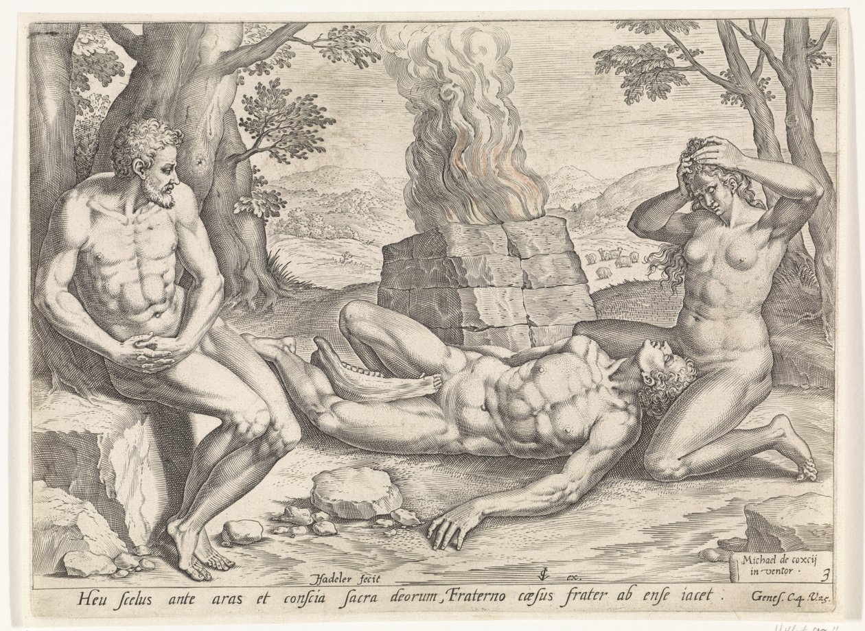 Eva sörjer döden för Abel Historien om Kain och Abel (serietitel) av Johann Sadeler (I)
