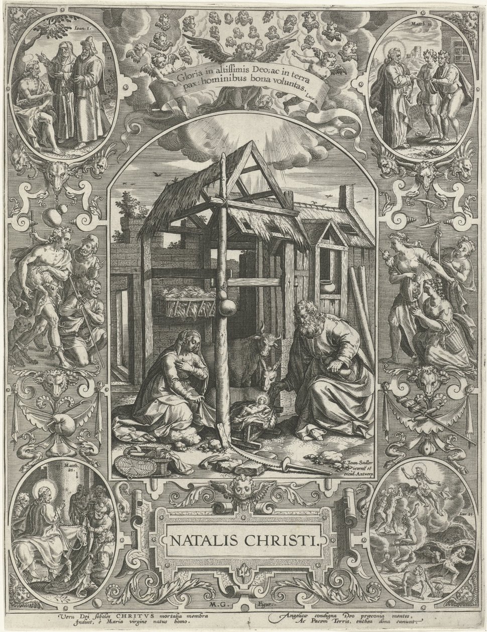 Födelse: Jul Natalis Christi (titel på objekt) De fyra viktigaste kristna högtiderna (serietitel) av Johann Sadeler (I)