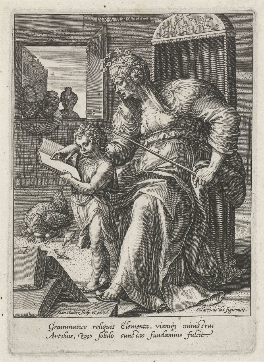 Grammatik (titel på objekt) The Seven Liberal Arts (artes liberales) (serietitel) av Johann Sadeler (I)