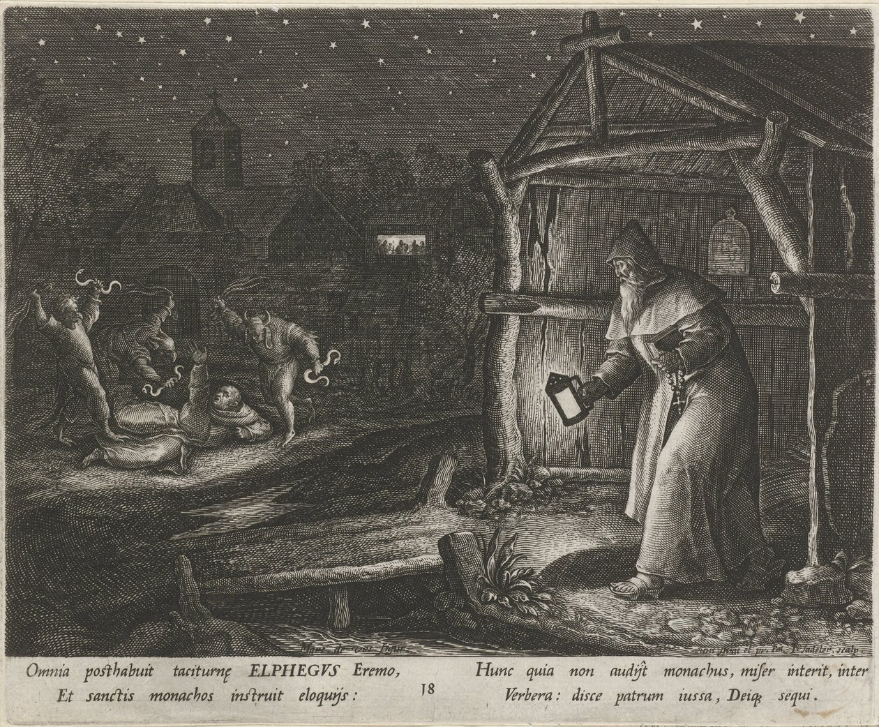 Saint Alphegus of Canterbury som eremit Eremiternas dygdiga liv (serietitel) Trophaeum vitae solitariae (serietitel) av Johann Sadeler (I)