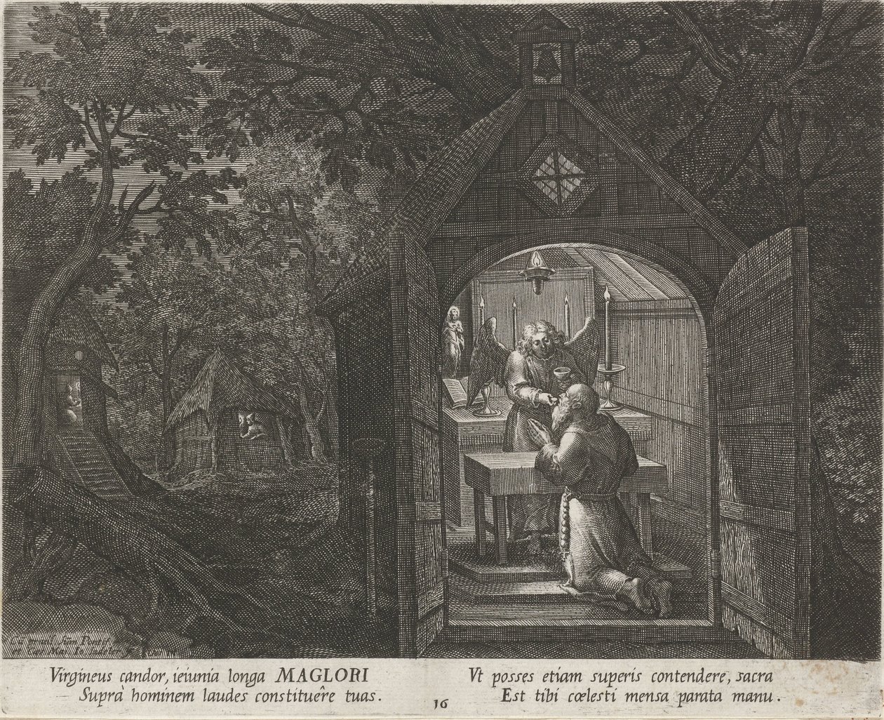 Saint Maglor som eremit Eremiter (serietitel) Oraculum Anachoreticum (serietitel) av Johann Sadeler (I)