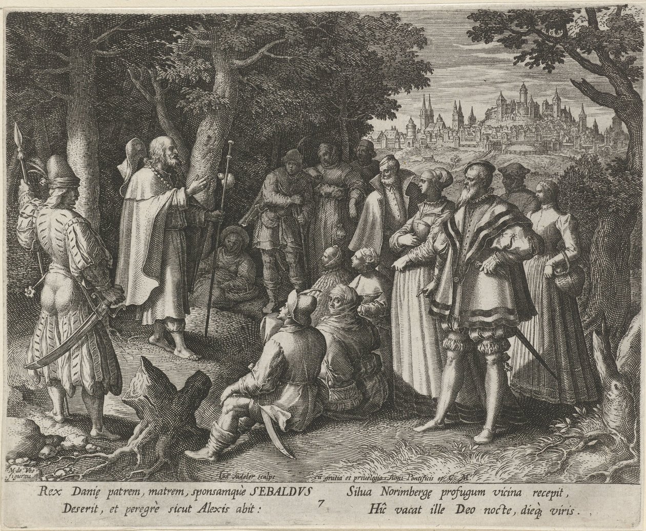 Sankt Sebaldus av Nürnberg som eremit Eremiternas dygdiga liv (serietitel) Trophaeum vitae solitariae (serietitel) av Johann Sadeler (I)