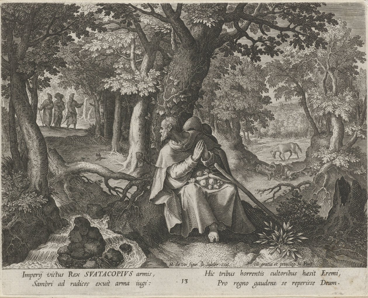 Saint Suatacopius som eremit Eremiternas dygdiga liv (serietitel) Trophaeum vitae solitariae (serietitel) av Johann Sadeler (I)