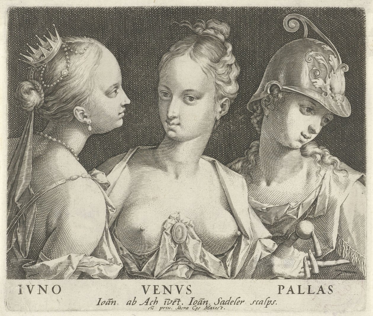Juno, Venus och Minerva Ivno Venvs Pallas (titel på objekt) av Johann Sadeler (I)