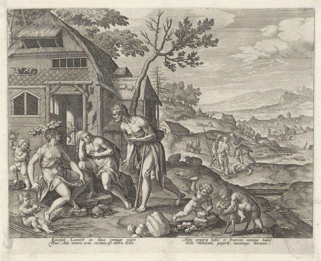 Lamech och hans två fruar Boni et mali scientia (serietitel) av Johann Sadeler (I)