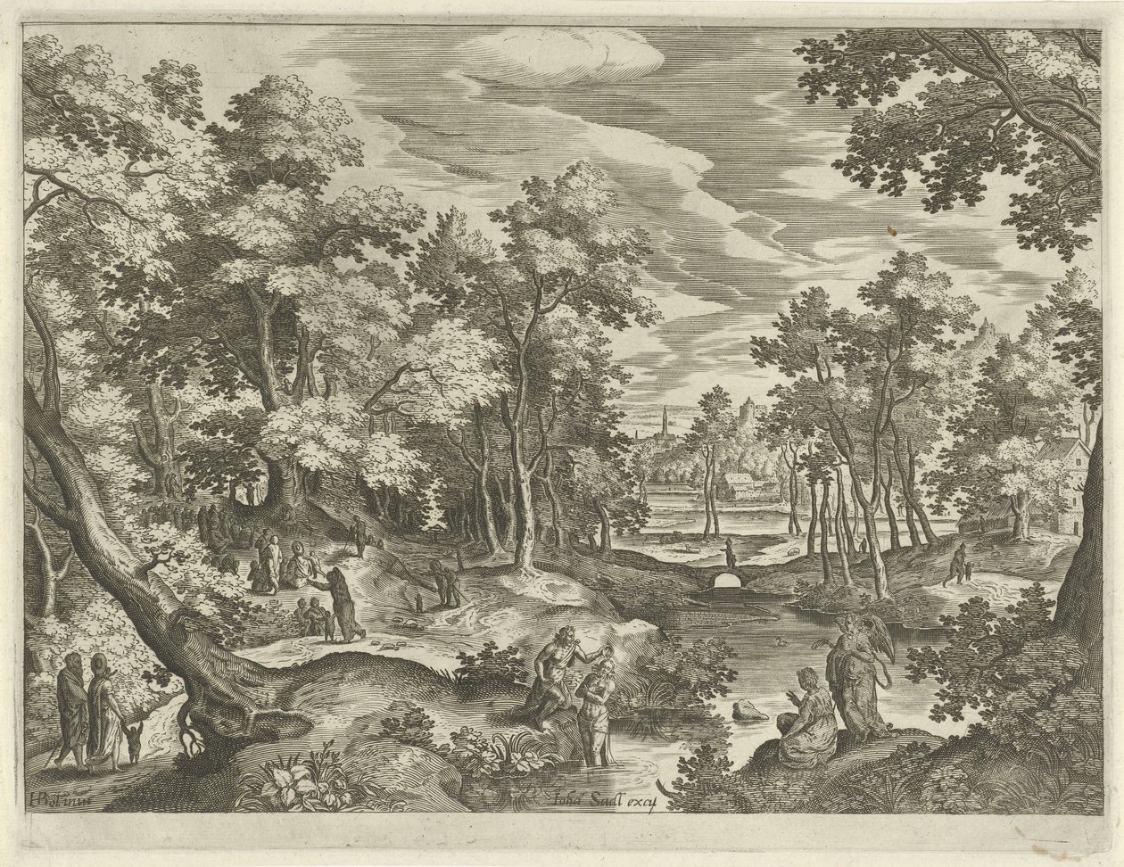 Landskap med Kristi dop Landskap med scener från Gamla och Nya testamentet (serietitel) av Johann Sadeler (I)