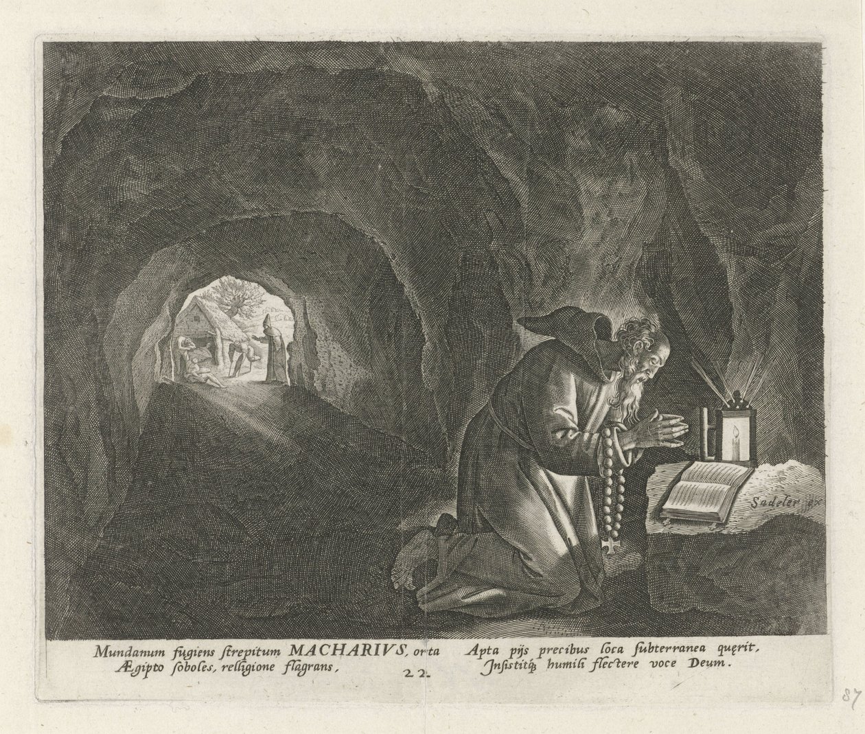 Macarius av Egypten som en eremit Manliga eremiter (serietitel) Solitudo Sive Vitae Patrum Eremicolarum (serietitel) av Johann Sadeler (I)