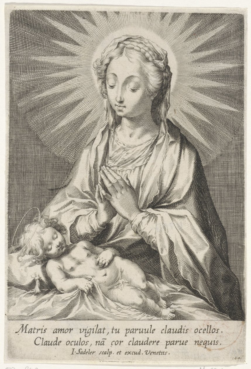 Maria avgudar det sovande Kristusbarnet av Johann Sadeler (I)