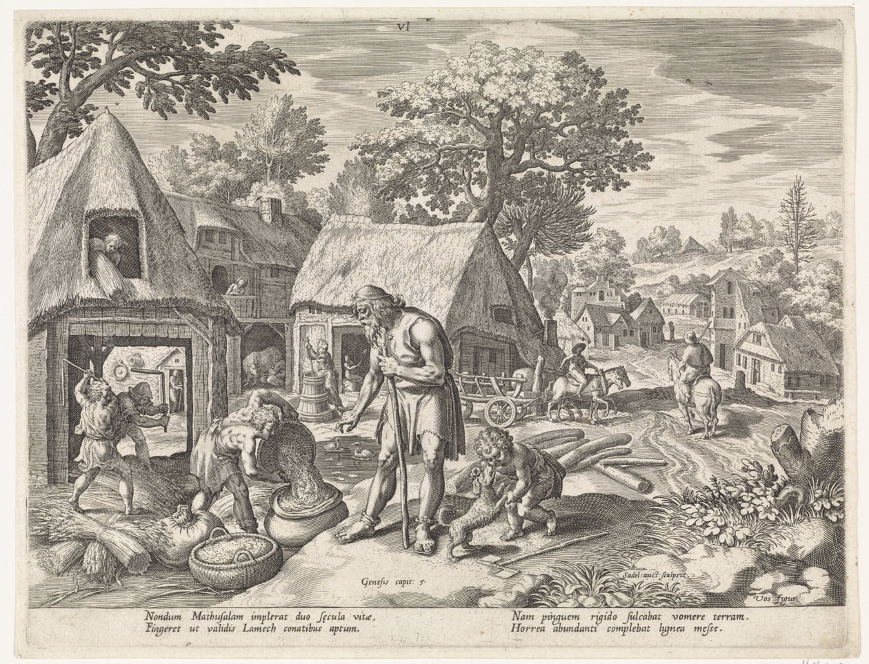 Metusalem och hans barn Historia om Sets familj / Att bedöma det goda och det dåliga (serietitel) Bonorum et Malorum consensio (serietitel) av Johann Sadeler (I)