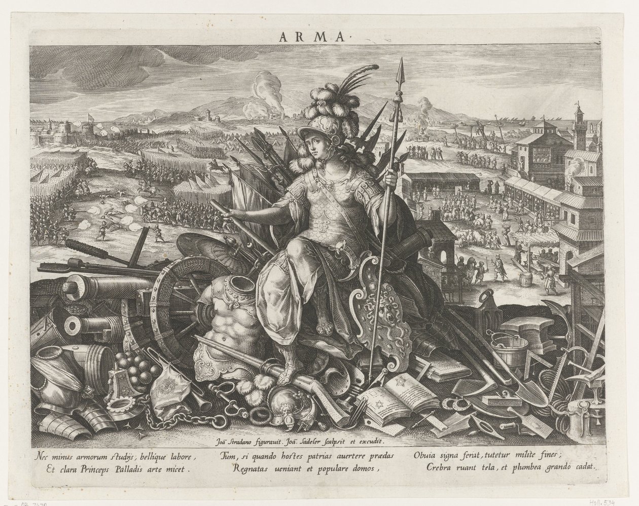 Minerva som beskyddare av kampsporten Arma (titel på objekt) Principal Activities of a Prince (serietitel) Schema, seu speculum principum (serietitel) av Johann Sadeler (I)