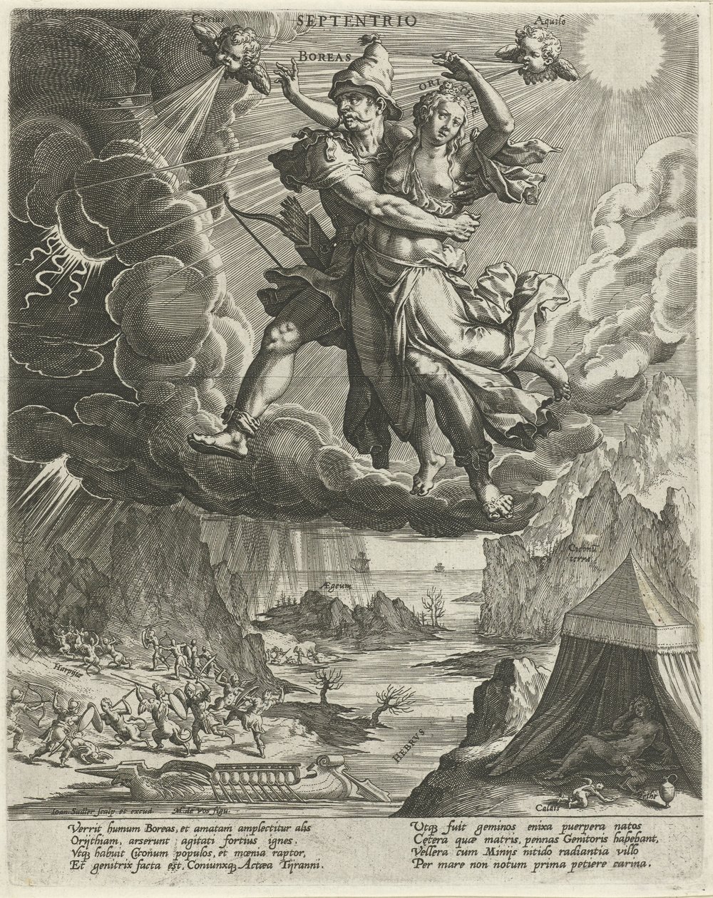 nordanvind Septentrio (titel på objekt) De fyra vindarna (serietitel) av Johann Sadeler (I)