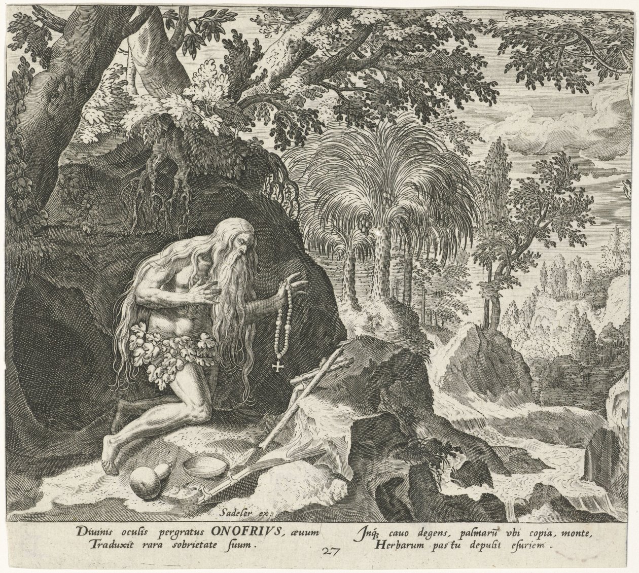Onyphrius den store som eremit Manliga eremiter (serietitel) Solitudo Sive Vitae Patrum Eremicolarum (serietitel) av Johann Sadeler (I)