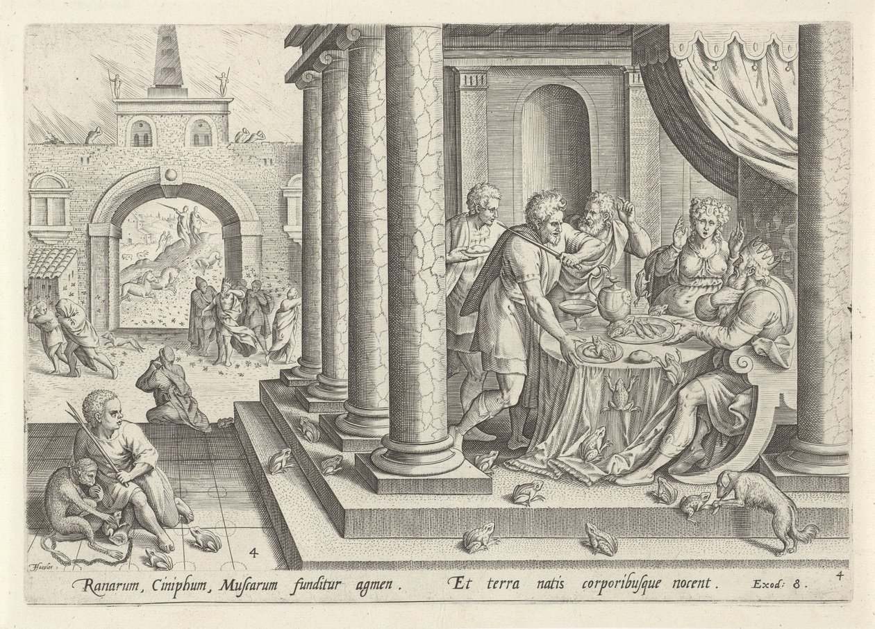Grodors och myggornas pest Historia om Moses före uttåget (serietitel) Historia plagarum in Aegijpto (serietitel) av Johann Sadeler (I)