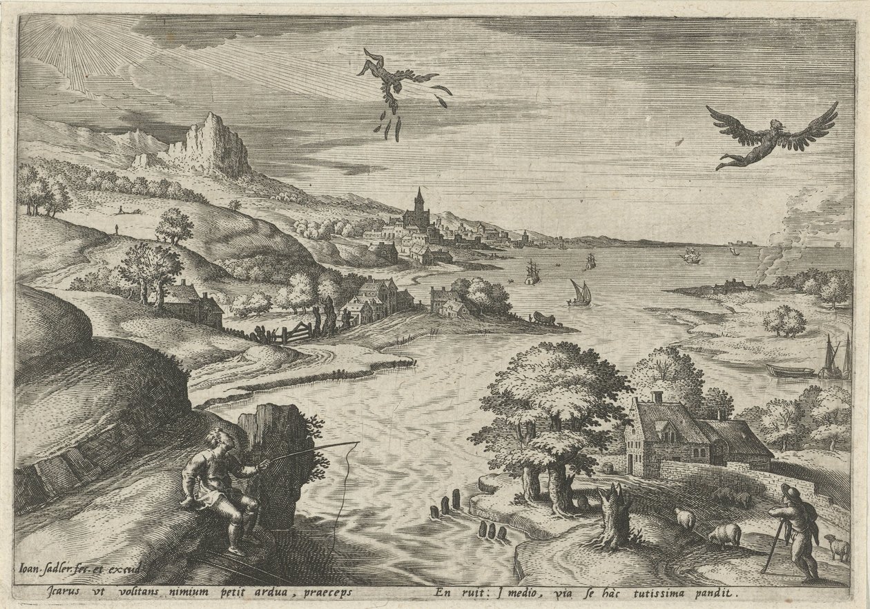Ikaros fall Landskap med mytologiska scener (serietitel) av Johann Sadeler (I)