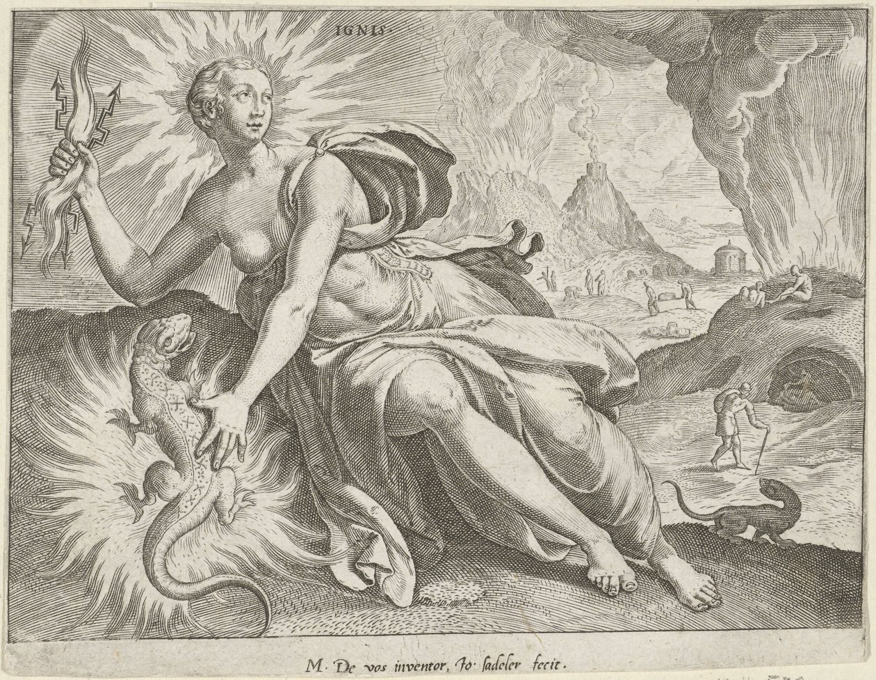 Fyrverkeri Ignis (titel på objekt) De fyra elementen (serietitel) av Johann Sadeler (I)
