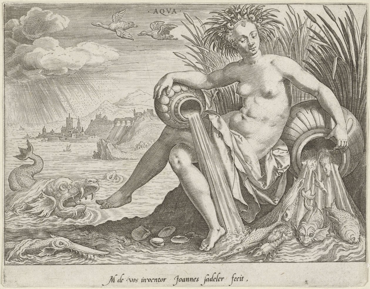 Vatten Aqva (titel på objekt) De fyra elementen (serietitel) av Johann Sadeler (I)