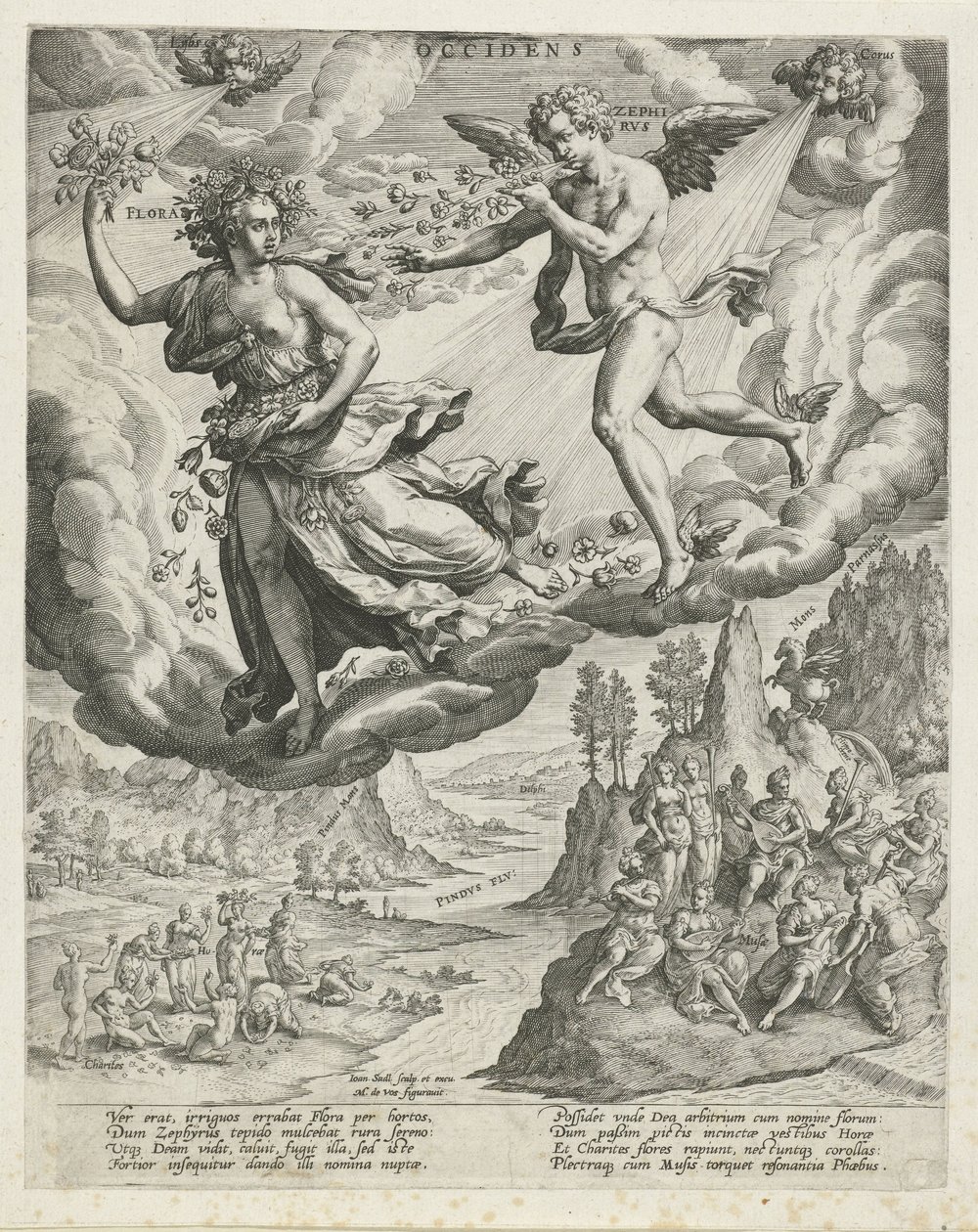 västanvind Occidens (titel på objekt) De fyra vindarna (serietitel) av Johann Sadeler (I)