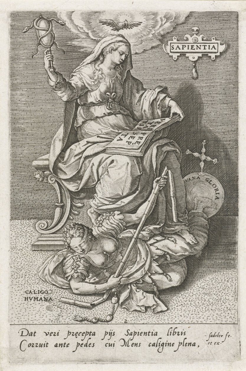 Visdom (Sapientia) övervinner mänsklig förvirring (Caligo Humana) Sapientia (titel på objekt) Dygder övervinner laster (serietitel) av Johann Sadeler (I)