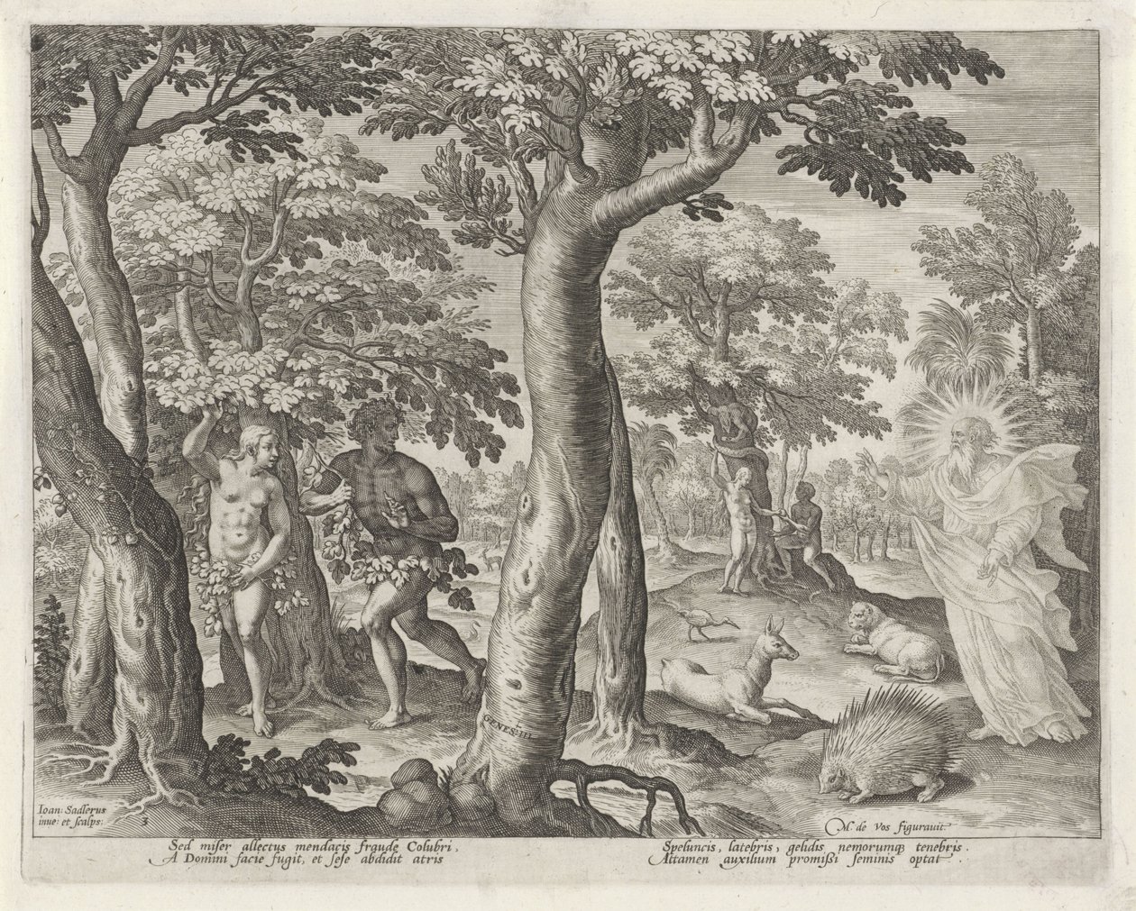 Falla Historia om Kains familj / Om gott och dåligt arbete (serietitel) Boni et mali scientia (serietitel) av Johann Sadeler (I)