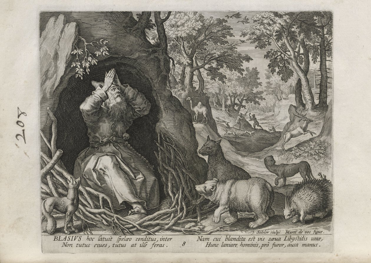 Blasius, pl. 8 av 30 ur serien Sylvae Sacrae (Eremiter i landskap) av Johann Sadeler I