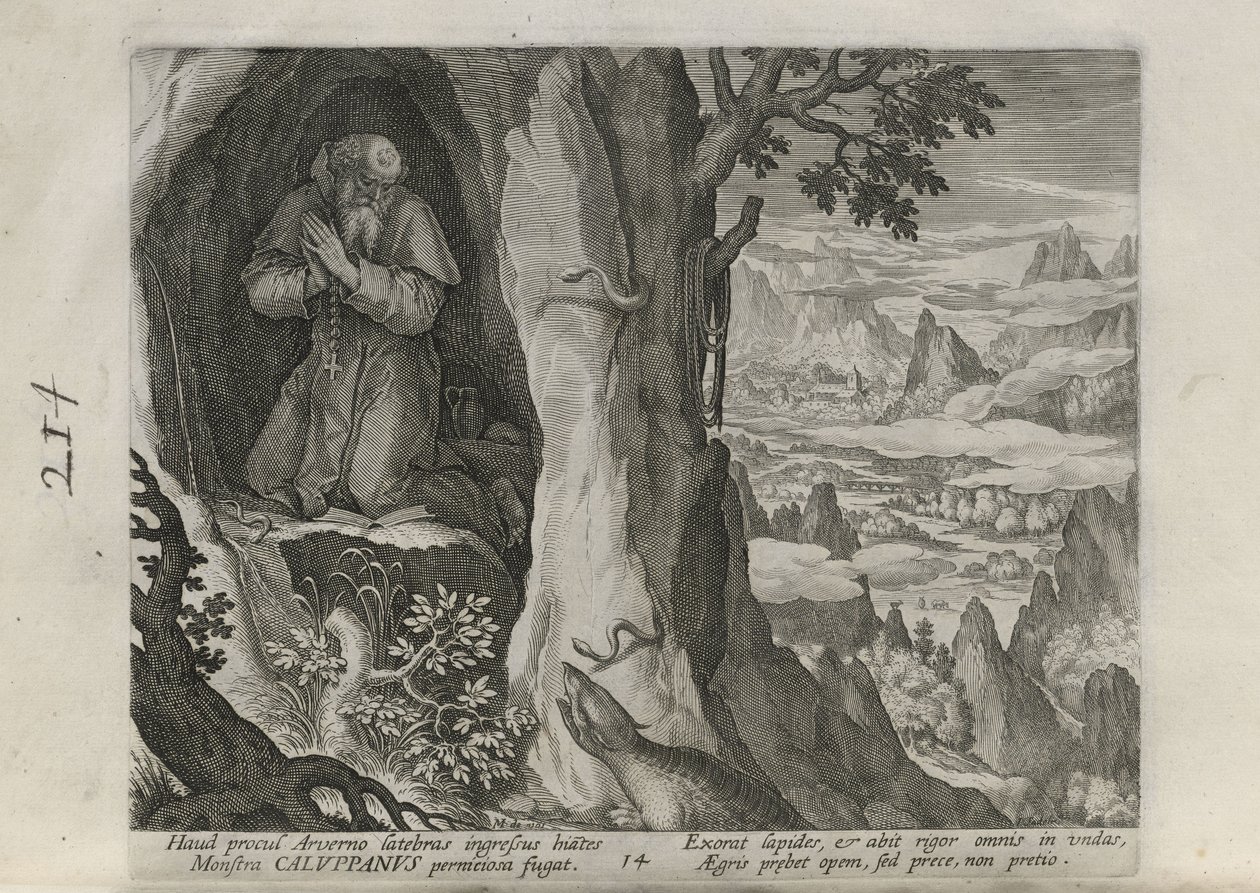 Caluppanus, pl. 14 av 30 ur serien Sylvae Sacrae (Eremiter i landskap) av Johann Sadeler I