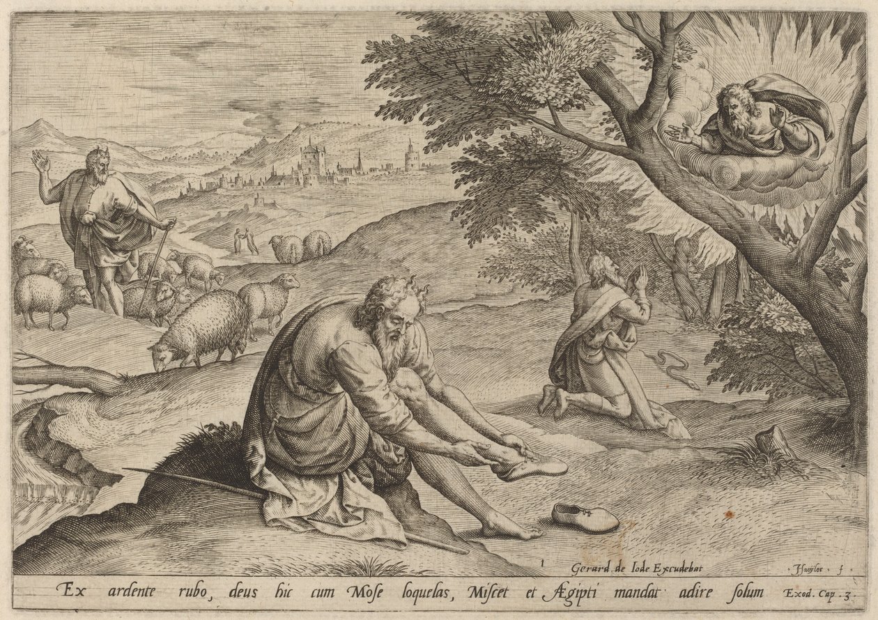 Gud som visar sig för Moses, 1585. av Johann Sadeler I