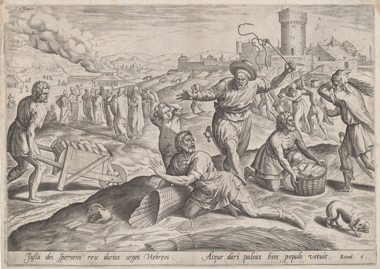 Faraos uppdragsledare slår israeliterna, c.1585. av Johann Sadeler I